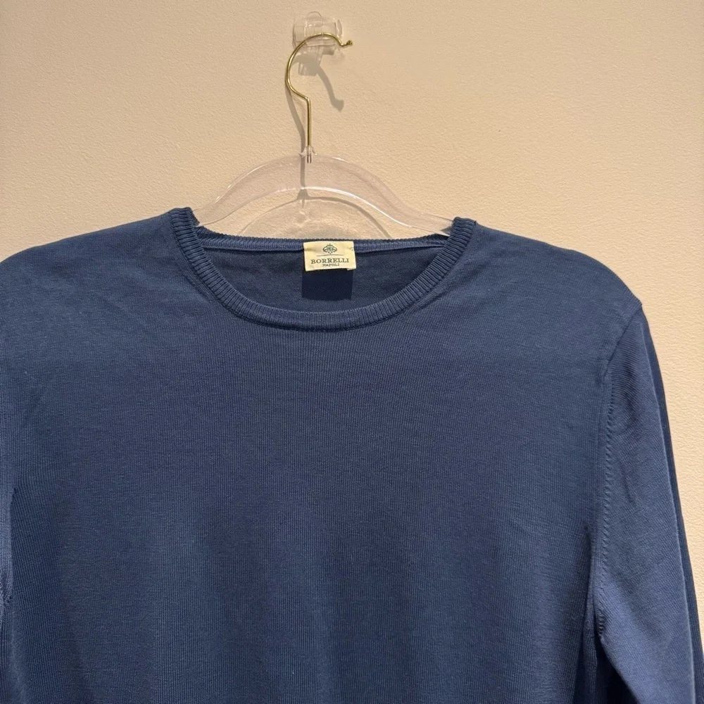 BORRELLI Napoli Blue 100% Cotton Sweater Crewneck